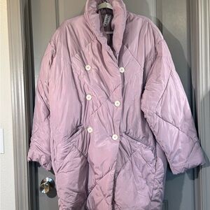 Free People Oversized Pale Pink/Purple Quilted Lightweight Puffer Coat
